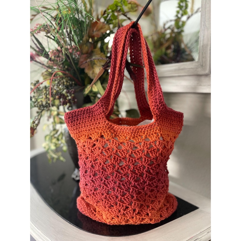 Crochet Tote Bag In Variegated Orange Farmers Market‎ Granola Girl Handmade